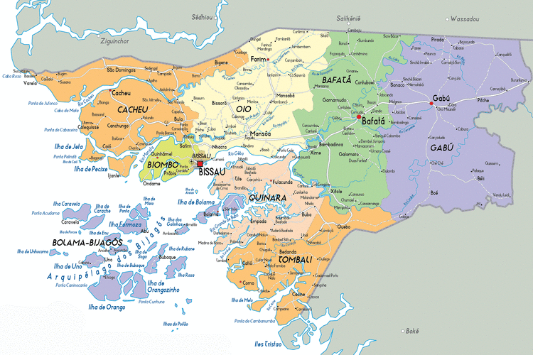 Mapa político da Guiné-Bissau Mapa político da Guiné-Bissau